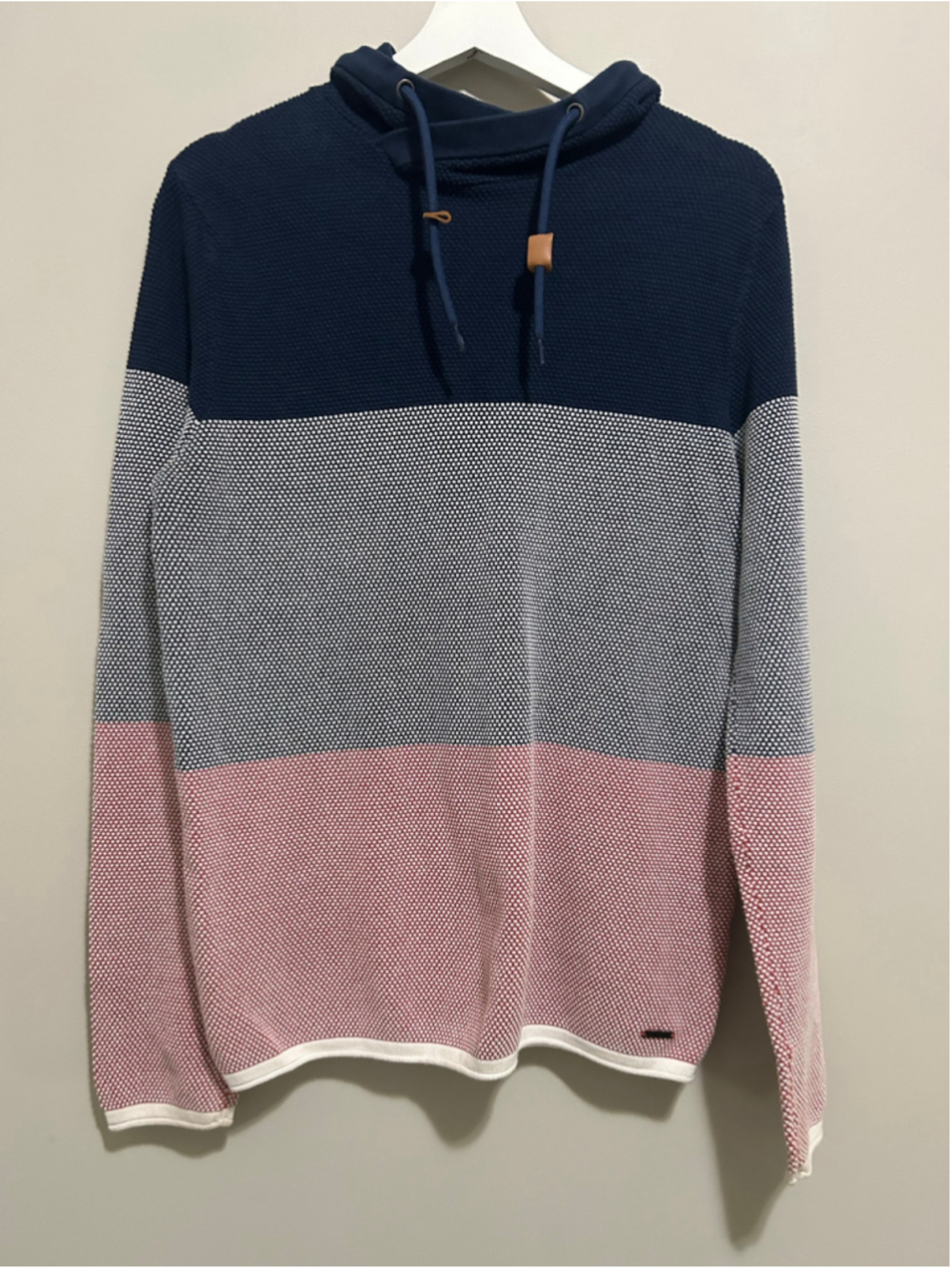 Men's Denim & Flower Colorblock Sweater Size L Blue White Red